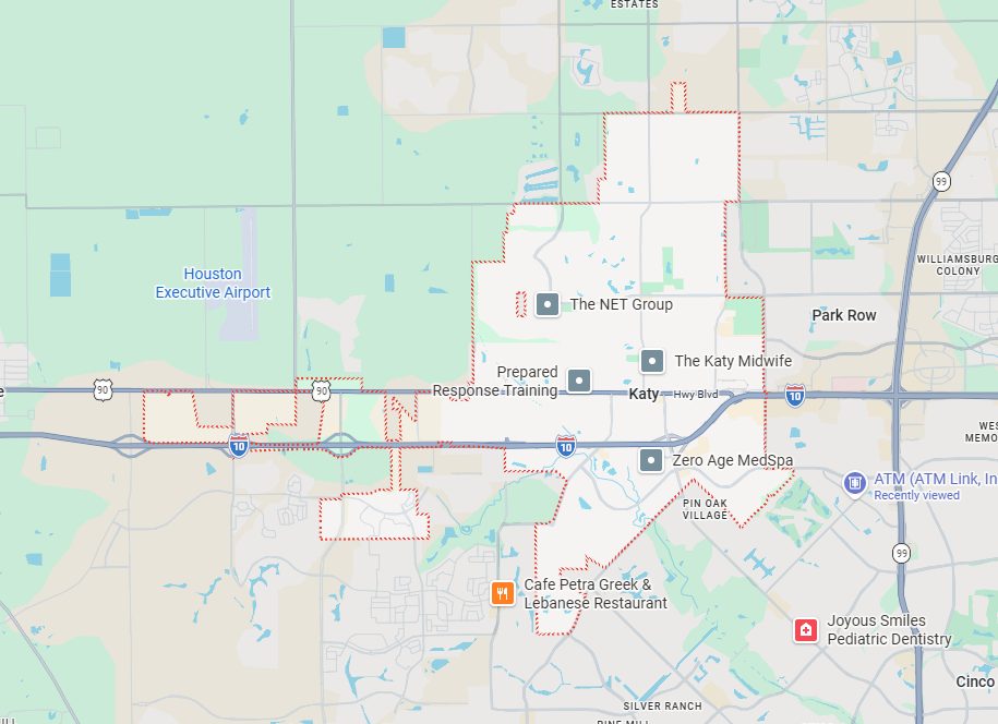 77494+77493 boundaries mapped out to show how large the area is and where it is in relation to katy/houston area